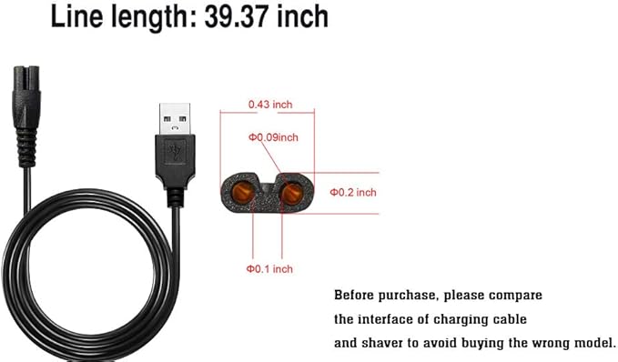 WAHFOX Universal Head Shaver Charger Cord USB Cable Compatible with Skull Shaver Pitbull and Mainstream Shaver Brands(USB Charger)