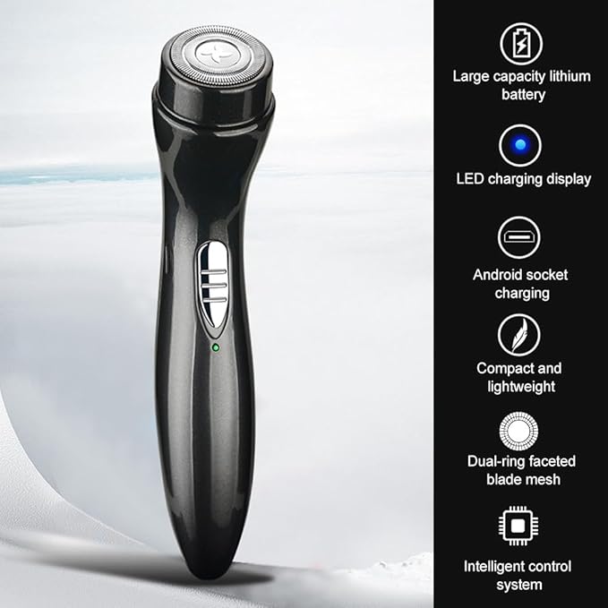 Mini Electric Shaver, Cordless Pocket Size Beard Trimmer, Portable USB Rechargeable Wet and Dry Beard Grooming Kit Suitable for Home, Car, Travel, Camp, Gift for Men(black)