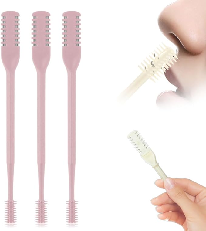 Nasal Hair Cutter, 2025 Upgraded Double Sided Nasal Hair Trimmer for Women Men, 360° Rotating Nose Hair Remover Tool Travel Essentials Halloween Christmas Gifts (Pink, 3 Pcs)