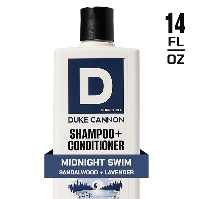 Duke Cannon Supply Co. 2-in-1 Hair Wash - Masculine Scent - Gentle Cleansing Hair Wash For Men - Stimulating Hair Shampoo & Conditioner - Tea Tree & Midnight Swim & Sawtooth- 3 Pack (14 oz)