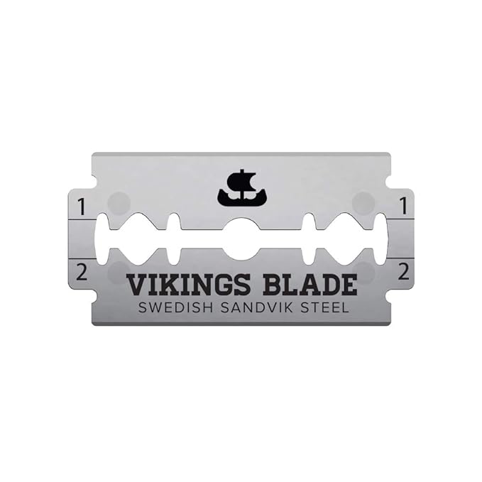 VIKINGS BLADE Double Edge Safety Razor Blades, 50x Blades, Swedish Steel + Platinum Coated, Replacement Razor Blades & Refills (Semi-Aggressive & Safe)