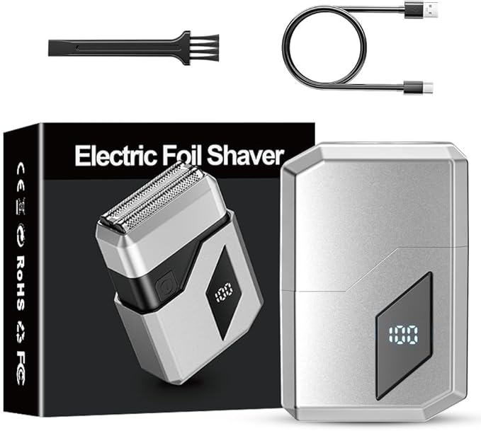 Electric Foil Shavers for Men, Waterproof Cordless Beard Trimmer with LED Display & Type-C Fast Charge, Portable Travel Electric Razor for Face, Gifts for Dad Him (Silver)