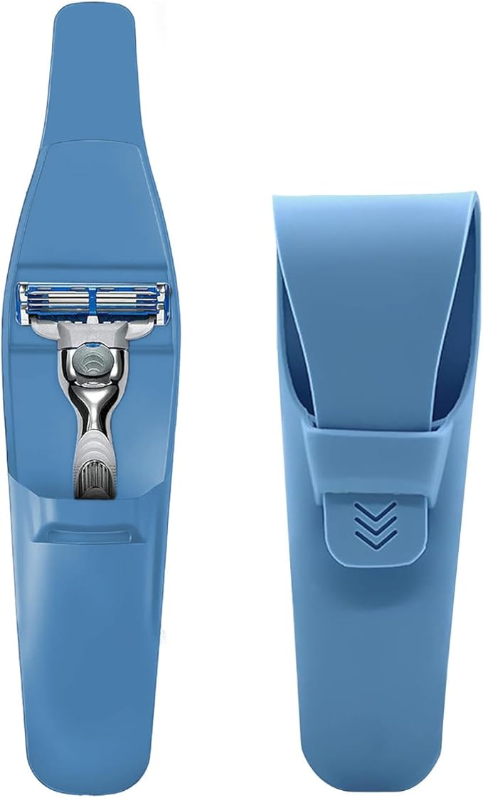 LinMei Silicone Razor Travel Case, Blue+Black, Compatible with Gillette, Parker, Merkur Razor (Blue 2pcs)