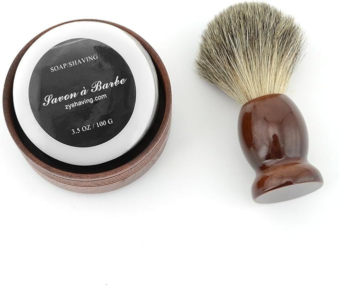 Pure Badger Hair Shaving Brush Natural Wood Mug Bowl Hand-Made Soap Barber Set