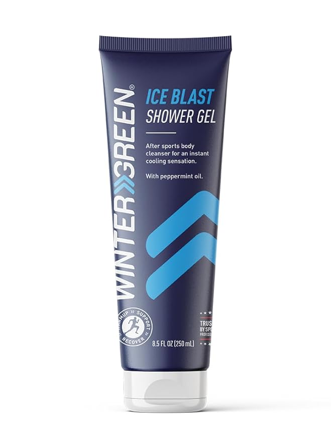Wintergreen Ice Blast Shower Gel, 8.5 oz – Cooling Post-Workout Body Wash for Men and Women, Infused with Peppermint Extracts, Deep Cleansing and Refreshing for Athletes