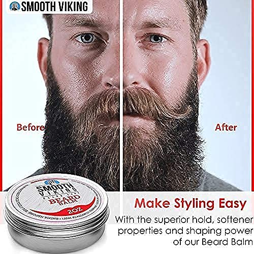 Smooth Viking Beard Styling Balm for Men - Strong Hold Formula with Essential Oils & Beeswax for Healthy Beard & Mustache Growth, 2oz