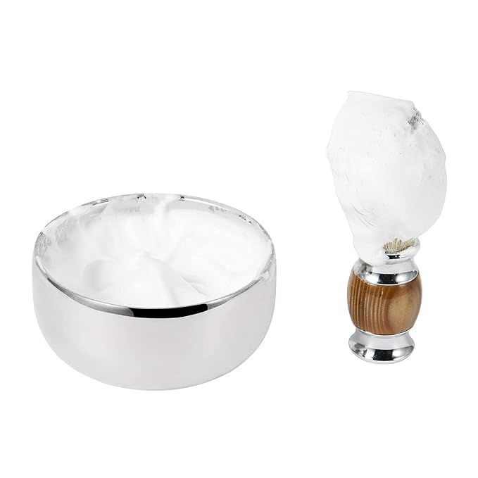 Grandslam Stainless Steel Shaving Bowl and Badger Hair Brush Kit - Wide Mouth, With Lid