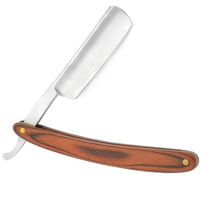 Grandslam Pro Natural Wooden Handle 420 Stainless Steel Straight Razor with Premium Leather Strop,Straight Razor Shaving Kit for Men,2 Layers Leather Canvas Strop Sharpening Strop Brown