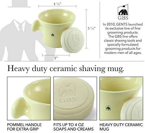G.B.S Heavy Duty Ceramic Shaving Bowl/Mug Strong Pommel Handle -3 Oz All Natural Soap Included, Accessory for Soaps and Creams- for Wet Shave Lovers (Ivory)