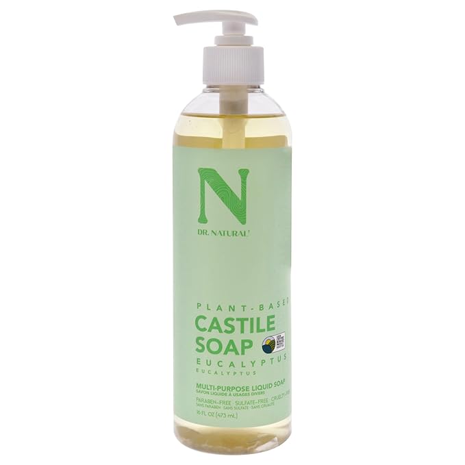 Dr. Natural Castile Liquid Soap - Multi-Use Body Wash, Shampoo and Face Wash - Hydrating Body Soap for Skin, Hair, Pets and Home - Eucalyptus - 16 oz