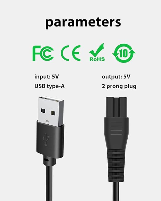 USB Charging Cord Compatible with Pritech Electric Hair Shaver and Callus Removers, 5V 1A Charger Fit PR-2614 LD-8001 PR-2188 PR-2990 PR-8003 RSM-1577 RSM-1699 RSM-1505 RSM-1928C BCM-1138
