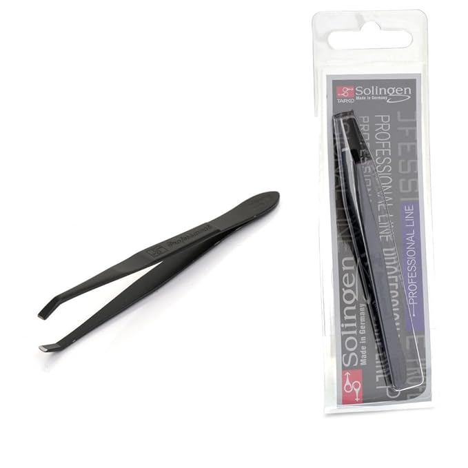 Solingen Stainless Steel Professional Slanted Tip Tweezers | Best Shaped for Eyebrows Extensions Chin Cheek Face Facial Hair | Made in Germany