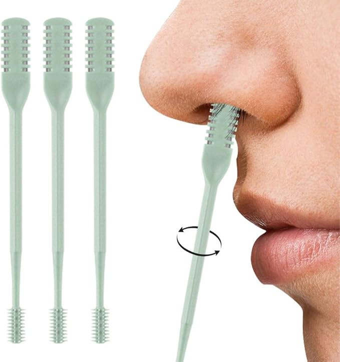 Nasal Hair Cutter, 2025 Double-Sided Nose Hair Trimmer, Manual 360° Rotating Nostril Hair Removal Tool for Men & Women, Nose Ear Eyebrow Grooming, Easy to Clean (Green, 3PCS)