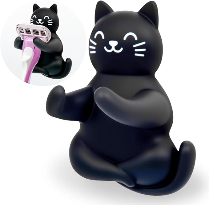 AGMDESIGN Cute Cat Razor Holder, Relaxing Shower Accessories, Women's Razor Hang in Shower, Funny Black Cat Bathroom Decor Gifts for Men Women Wife Husband Boyfriend Girlfriend