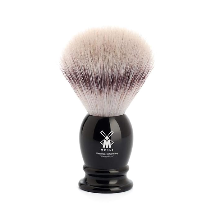 MÜHLE Classic Black Medium Silvertip Fiber Shaving Brush - Synthetic Luxury Shave Brush for Men, Rich Lather