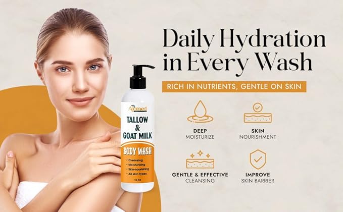 Tallow & Goat Milk Body Wash, handmade unscented body soap Moisturizing and Cleansing wash for All Skin Types 12 oz (Fragrance free)