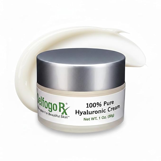 Delfogo Rx 100% Pure Hyaluronic Acid Cream for Face - Deep Hydration Moisturizer for Dry Skin, Anti Aging Facial, Plumping Day & Night Cream for Women and Men