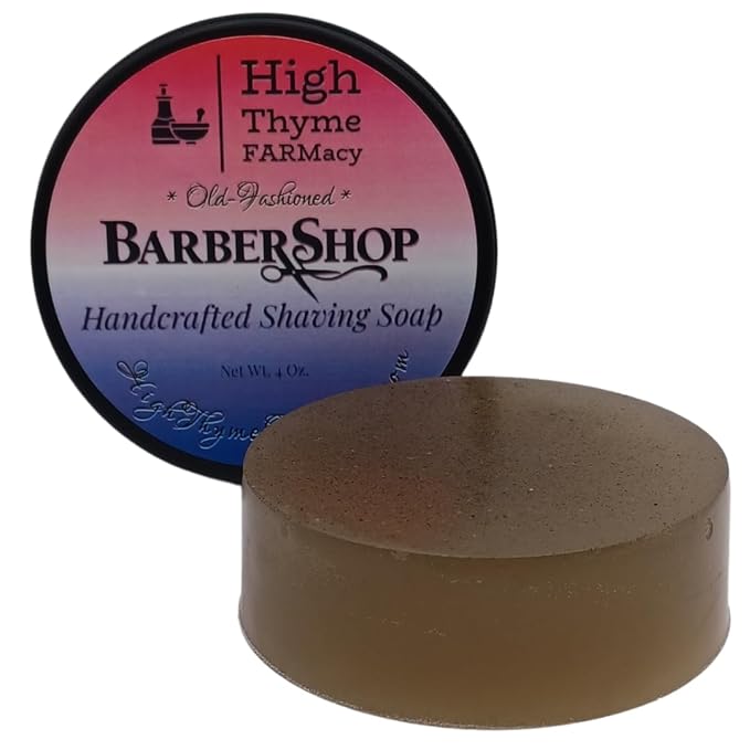 Barbershop Shaving Soap Puck – 4 oz Old-Fashioned Bay Rum, Sandalwood & Patchouli Scent – Cold Process Wet Shave Soap with Bentonite Clay – 3” Shave Soap in Metal Tin