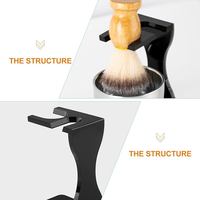 Shaving Brush Stand and Razor Display Holder 2pcs Set Black Beard Grooming Kit for Men Bathroom Shaving Accessories