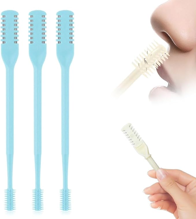 2-in-1 Nasal Hair Cutter, Dual Head Nasal Hair Trimmer, 360° Rotation Nose Hair Cutter, Pain-Free Nostril Hair Remover, Easy to Clean Grooming Tool for Women Men (Blue, 3pcs)