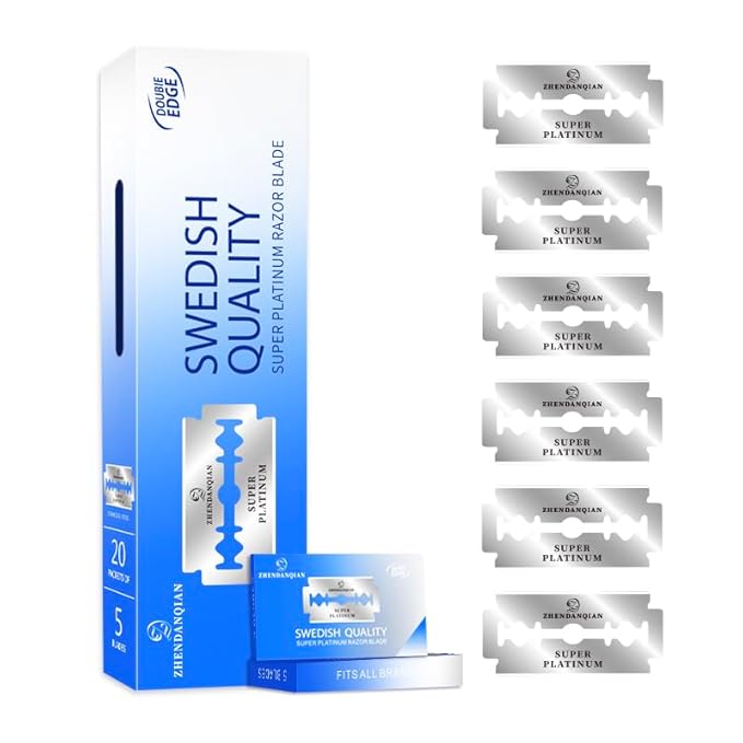 Super Platinum Double Edge Razor Blades, Swedish Quality, 100 Pack, Sharp Non-Irritating, 1.69 x 0.87 Inch, 6-Month Supply