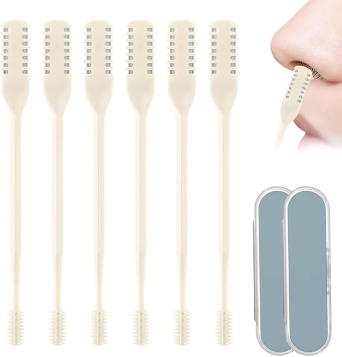 Upgraded Nasal Hair Cutter with Storage Box, 2026 2-in-1 360° Rotating Nostril Hair Removal Tool, Manual Nasal Hair Cutter, Nose Hair Trimmer Travel Essentials for Women Men (Beige - 6pcs)