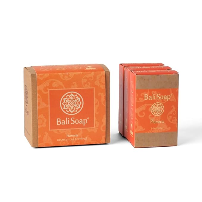 Bali Soap - Plumeria Natural Soap Bar for Men & Women - Vegan, Handmade, Exfoliating - 3 Pack, 3.5oz Each