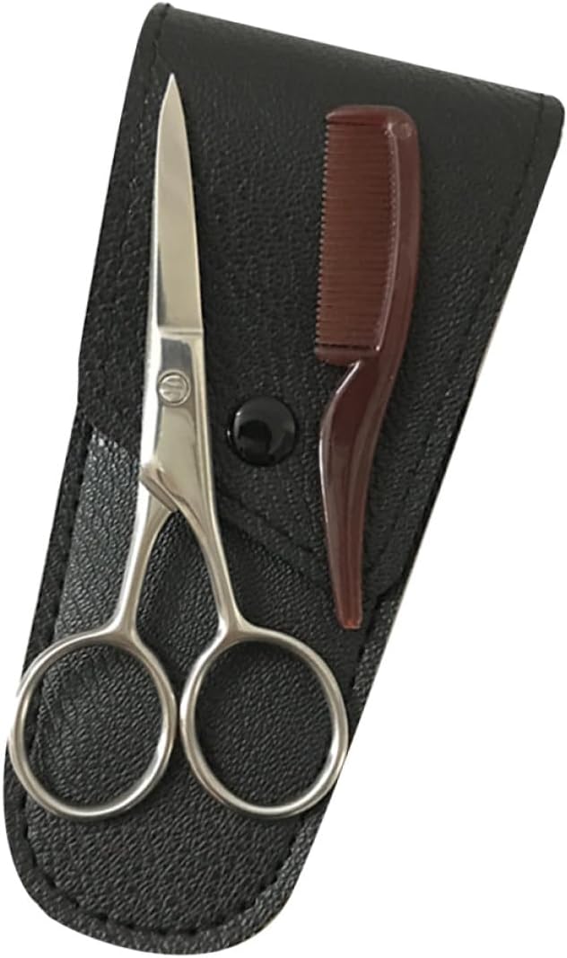 SOIMISS Stainless Steel Eyebrow and Mustache Scissors 2pcs Set Black Fine Beard Trimming Grooming Tool for Men and Women