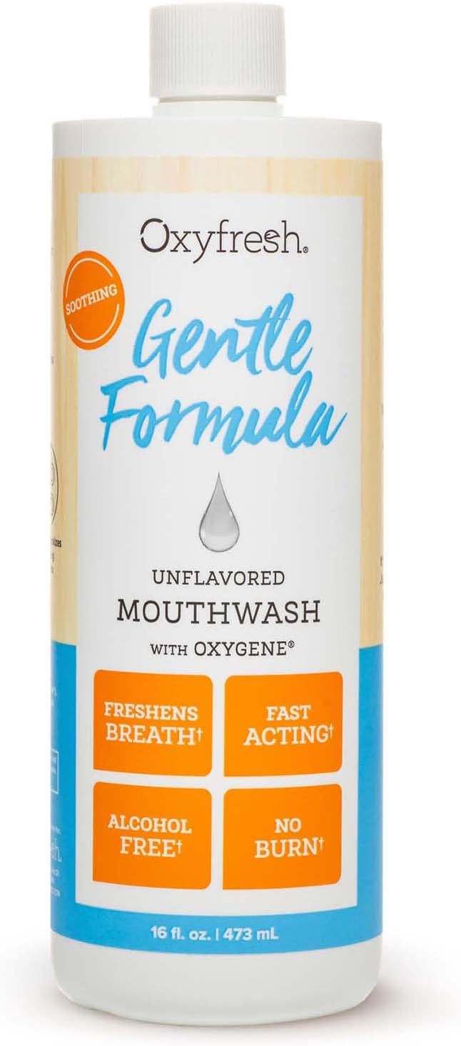 Oxyfresh Gentle Formula Unflavored Mouthwash for Adults – Ultra Sensitive Gums & Teeth – Non Mint, Zero Alcohol, Flavor Free – Fresh Breath. 16 oz