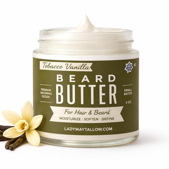Tallow Man Tobacco Vanilla Beard + Body Butter | Men's Grooming | Grass-Fed Tallow | 9oz