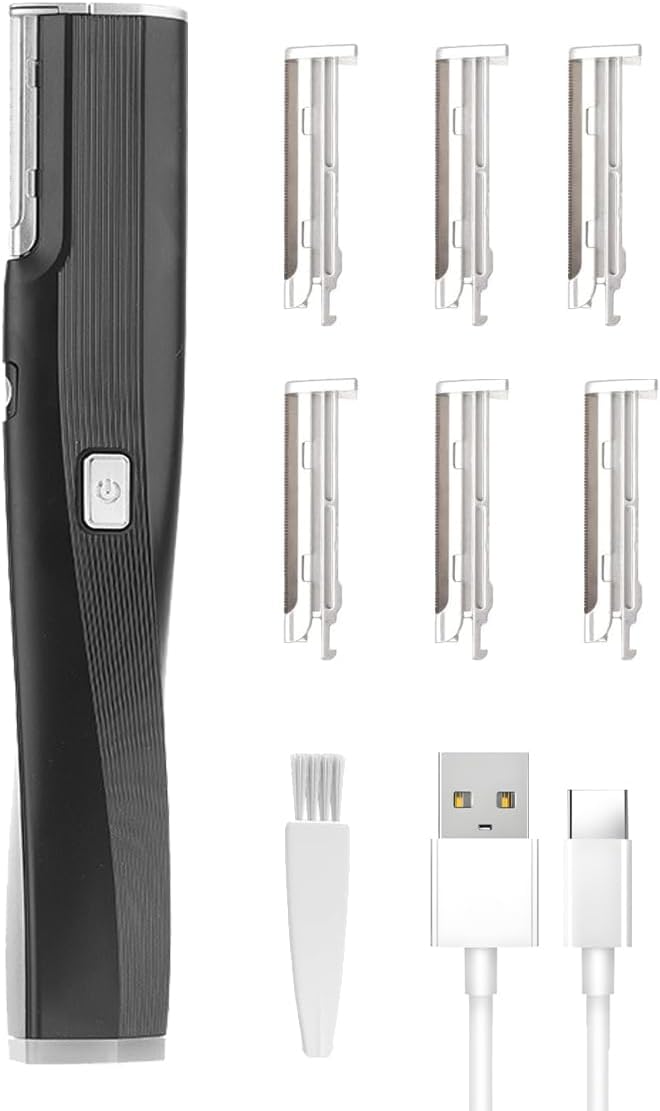 Electric Facial Exfoliator for Women, 2 Speed Vibrate Dermaplaning Face Razor for Peach Fuzz,Exfoliation & Body Hair Removal with 6 Replace Blades - Safety Micro-Guards (Black)