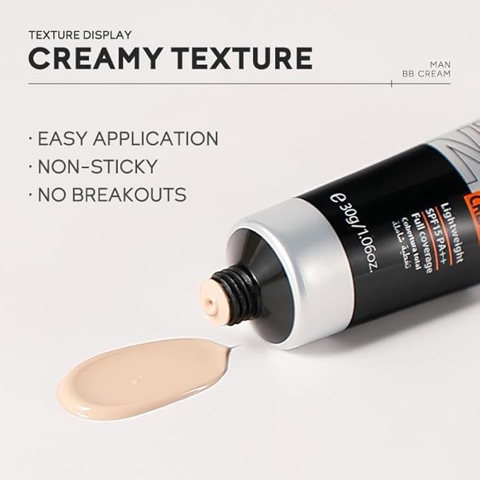 AKARY Hydrating Men BB Cream SPF 15 PA++, Full-Coverage Foundation&Concealer, Mens Face Moisturizer Cream Evens Skin Tone, Oil Control and Cover Flaws, Natural Finish for All Skin Types, Light 160