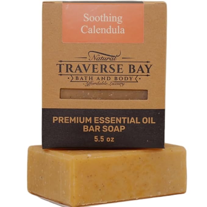 Traverse Bay Bath and Body Natural Cold Process Soap Itch Relief 4-Bar Variety Pack, Tea Tree Mint, Soothing Calendula, Chamomile Oat, Neem Oatmeal, 5.5 oz Each, 22+ oz Total