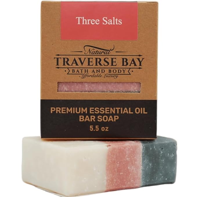 Traverse Bay Bath and Body Natural Cold Process Soap Citrus & Salt 4-Bar Variety Pack, Three Salts, Pink Grapefruit & Red Clay, Himilayan Citrus Bloom, Lemongrass Lavender, 5.5 oz Each, 22+ oz Total