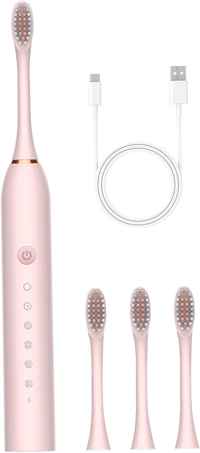 Electric Toothbrushes Adults Rechargeable Toothbrush with 4 Brush Heads and 6 Cleaning Modes Low Noise Waterproof Whiten Toothbrush Smart Timer Longer Life for Women Men Gift Style1 Rechargeable