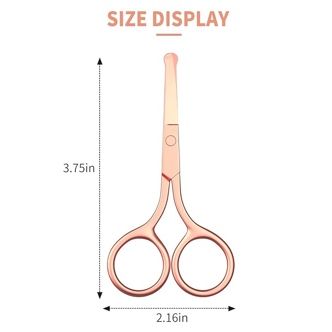 Safety Round Tip Nose Hair and Eyebrow Scissors - Gold Stainless Steel Small Grooming Tool for Painless Trimming of Nasal Cavity, Ear, Eyelashes, Beard and Mustache- AsonTao