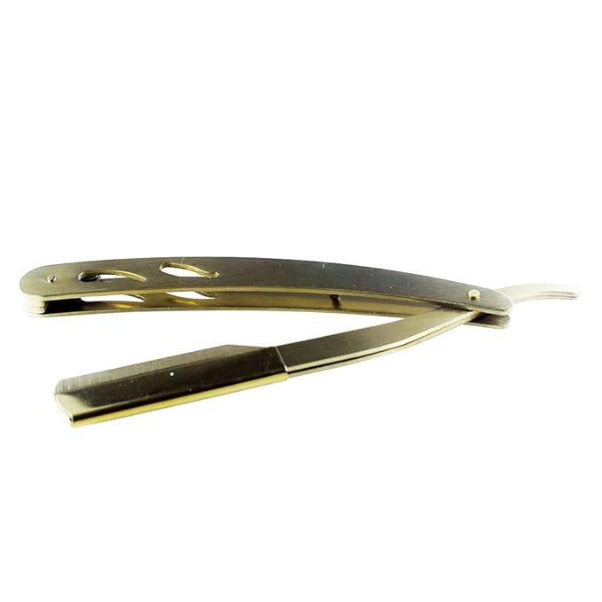 Sicastar Stainless Steel Straight Edge Barber Shaving Razor Folding Straight Razor Single Edge Replaceable Blades fit for All of Double Edge Razor Blades (Gold)