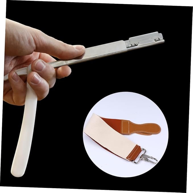 NOLITOY Leather and Canvas Razor Strop Durable Double-layer Sharpening Strap for Smooth Shaving Blades for Barbers and Home Use Hanging Buckle