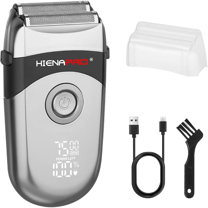 HIENA PRO Professional Beard Trimmer for Men, Reciprocating Electric foil Shaver & Bald Head Precision Trimmer, Men's Facial Grooming Tool with LED, Perfect Gifts for Men(Silver)