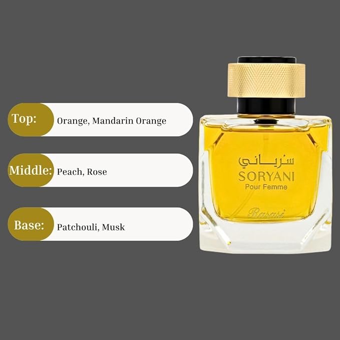 RASASI Soryani Eau De Parfum For Women Spray - 100ML (3.38 OZ) Arabian Perfume - Refreshing, Citrusy, Musky and Floral Fragrance - Luxurious Feminine Scent