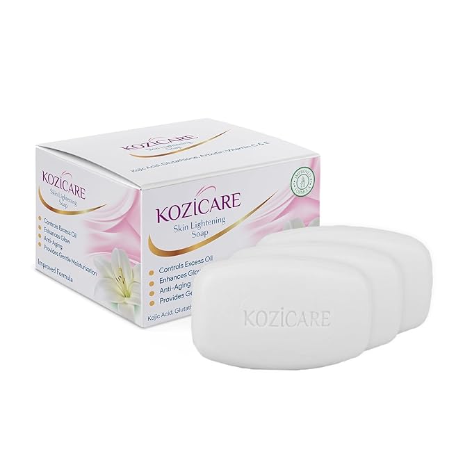 Kozicre Kojic. Acid Soap & Glutathione | Whitening | Body Tan Removal | Bath for Men & Women | Remove Dark Spots & Hyperpigmentation | For Glowing Skin - Pack of 3