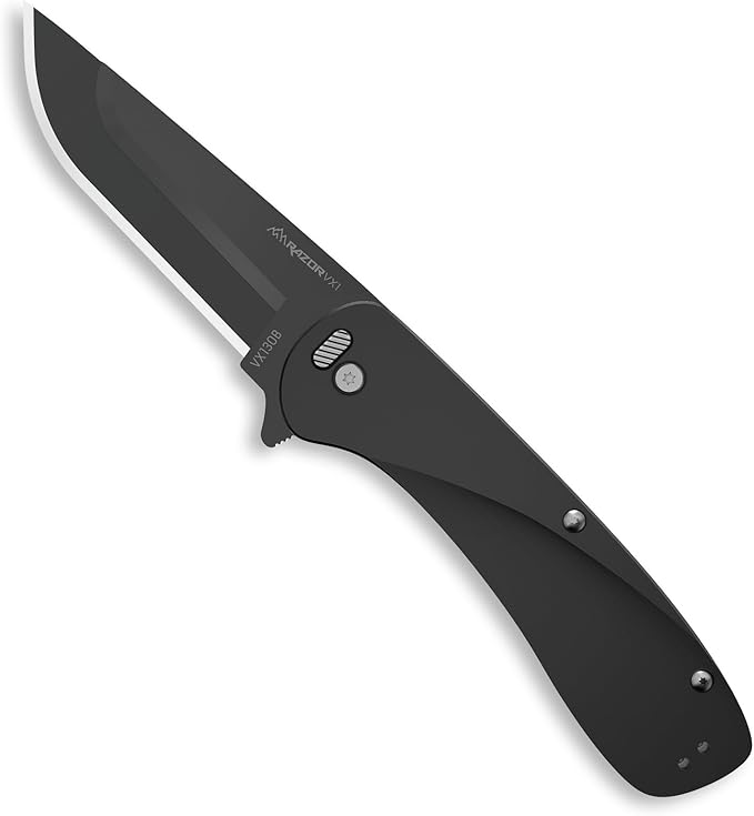 OUTDOOR EDGE RAZOR VX1 | Replaceable Blade Assisted EDC Folding Pocket Knife | 3" Stainless Blade, Black Anodized Aluminum Handle, Reversible Pocket Clip | Outdoor, Camping, Survival, Utility