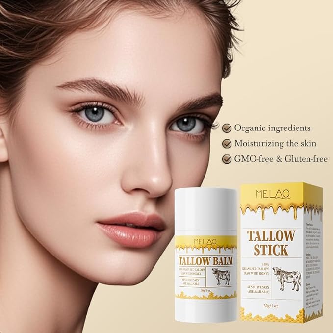 Tallow Balm Stick - Multi-Purpose Moisture Stick for Face & Body, Tallow and Honey Balm for Dry Skin, Lips & Cuticles, Soothing & Hydrating, Beef Tallow Moisturizer