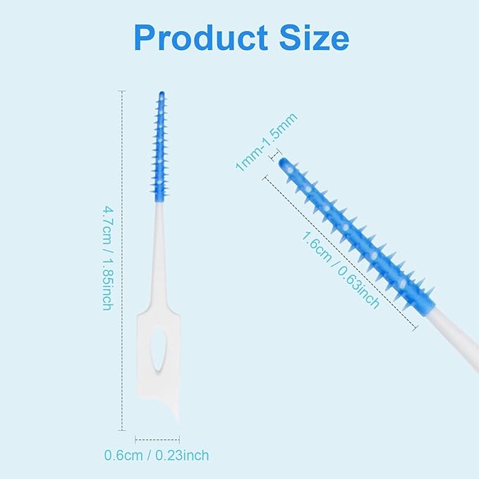 Dental Floss Picks, 200 Count, Soft Rubber Brush Head, Interdental Brushes with Convenient Carry Case,Dual-Ended Toothpick Travel Teeth Cleaning Tools (Blue)