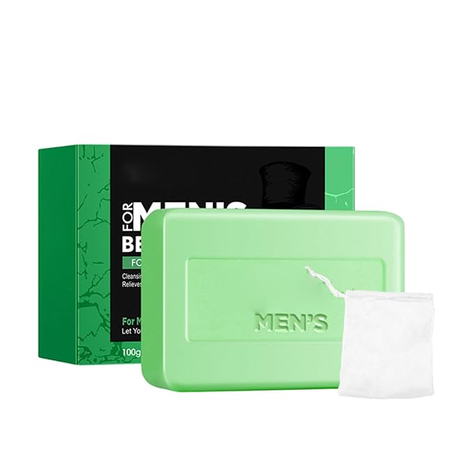 Men's Beard Soap Bar with Foaming Net, Natural Hydrating Cleanser for Skin & Facial Hair - Handmade Green One Size