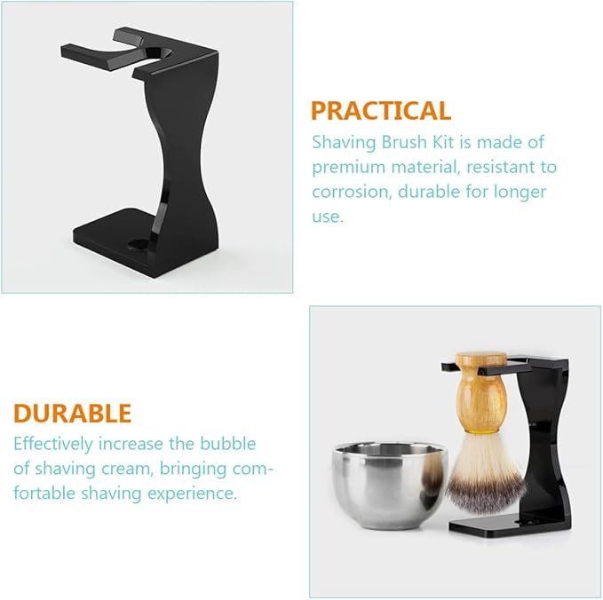 Shaving Brush Stand and Razor Display Holder 2pcs Set Black Beard Grooming Kit for Men Bathroom Shaving Accessories