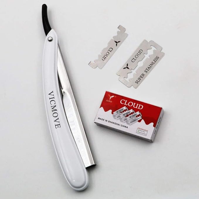 Professional Barber Straight Edge Razor Safety with 20-Pack Derby Blades - 100 Percent Stainless Steel - by VICMOVE (1 razor + 20 blades)