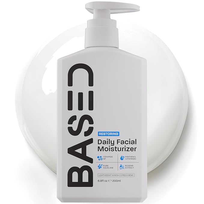 BASED Men's Daily Face Moisturizer - Daily Facial Moisturizer with Squalane & Rosehip Oil - Strengthens Skin Barrier - All Skin Types (6.8 Fl Oz Pack of 1)