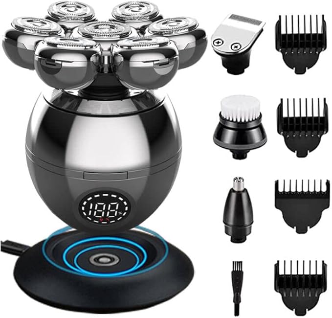 Upgrade 7 Heads Men’s 5-in-1 Electric Head Shaver for Bald Men,Multifunctional Electric Razor for Men，Cordless Rechargeable Travel Groomin Hair Trimmer Kits