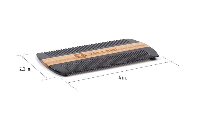 Premium Natural Ox horn and Sandalwood Beard Comb Dual-Action | Double Sided Beard & Mustache Comb with Black Protective Case | Perfect Grooming Companion & Gift for Men – by Man & Mane